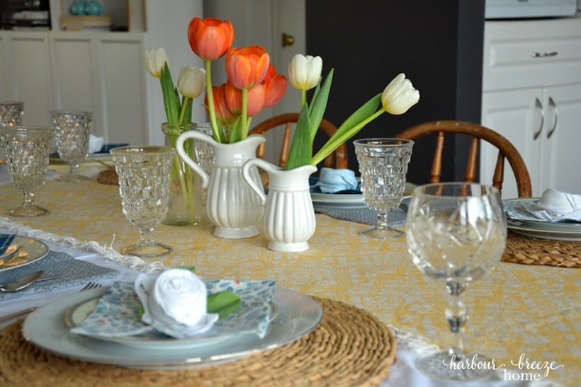 Spring Tablescape + Flower Folded Napkins