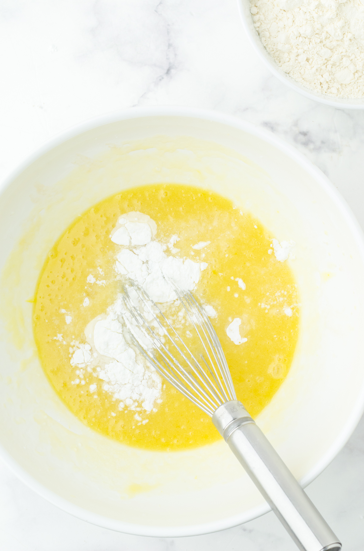 Whisking in the baking powder, soda, and salt.