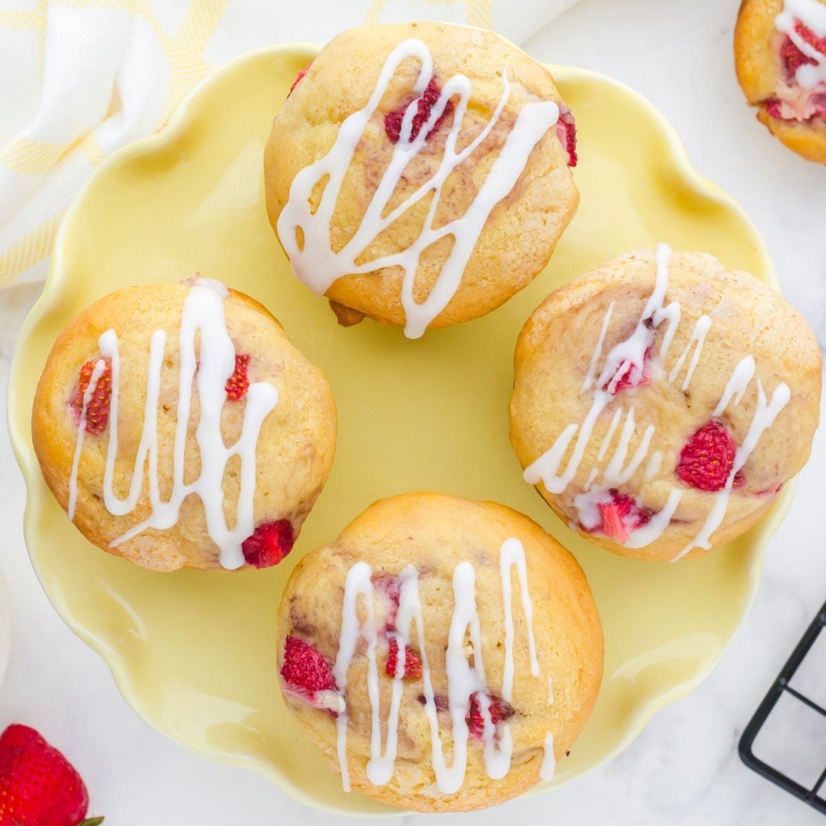 Buttermilk Strawberry Muffins with Vanilla Glaze