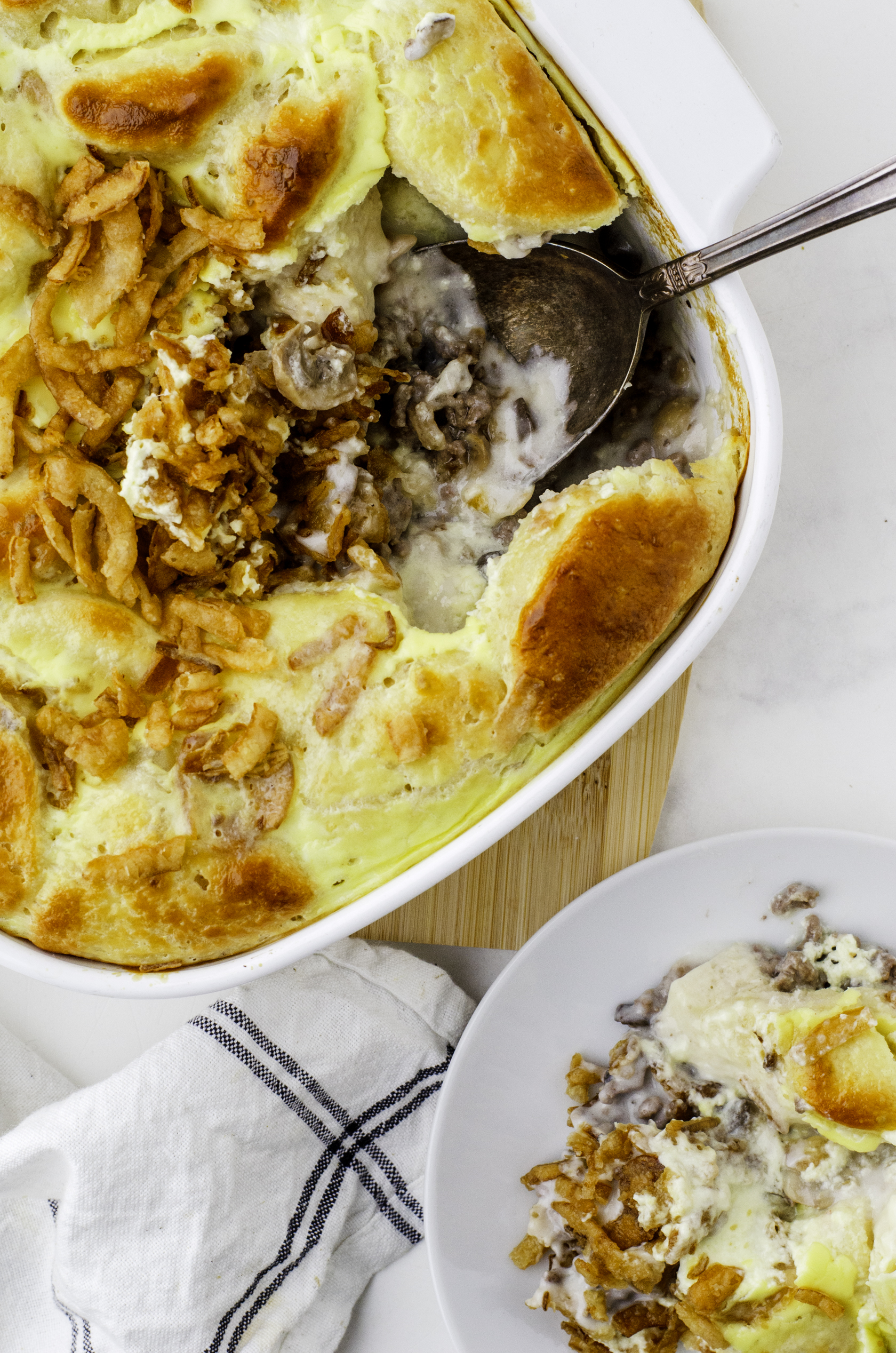 Stroganaff Hamburger Casserole with Canned Biscuits