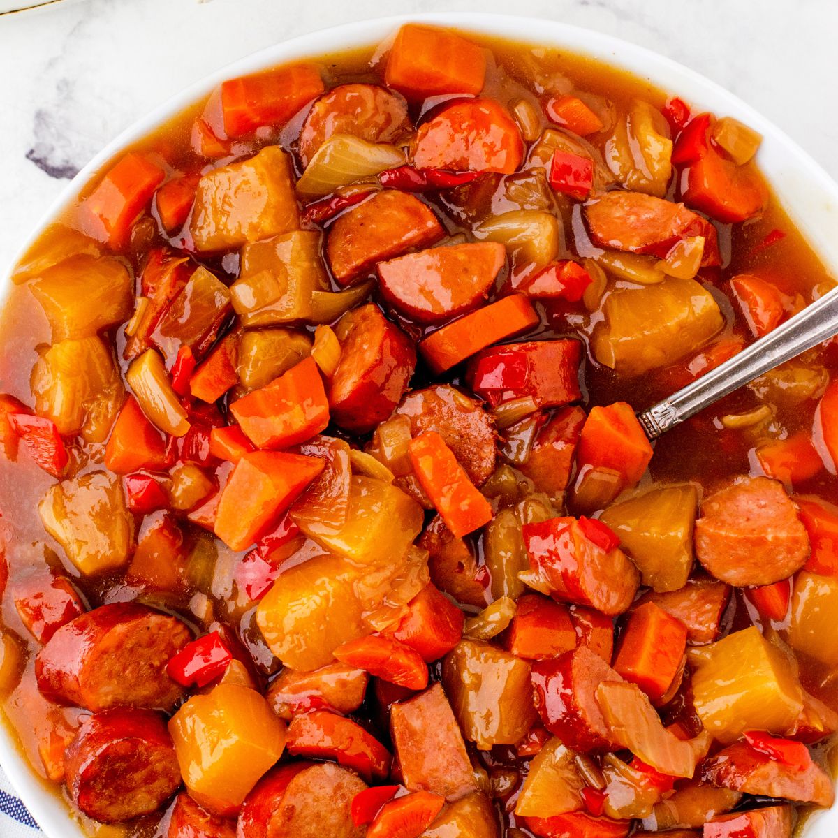 Sweet and Sour Sausage and Peppers Slow Cooker Dish