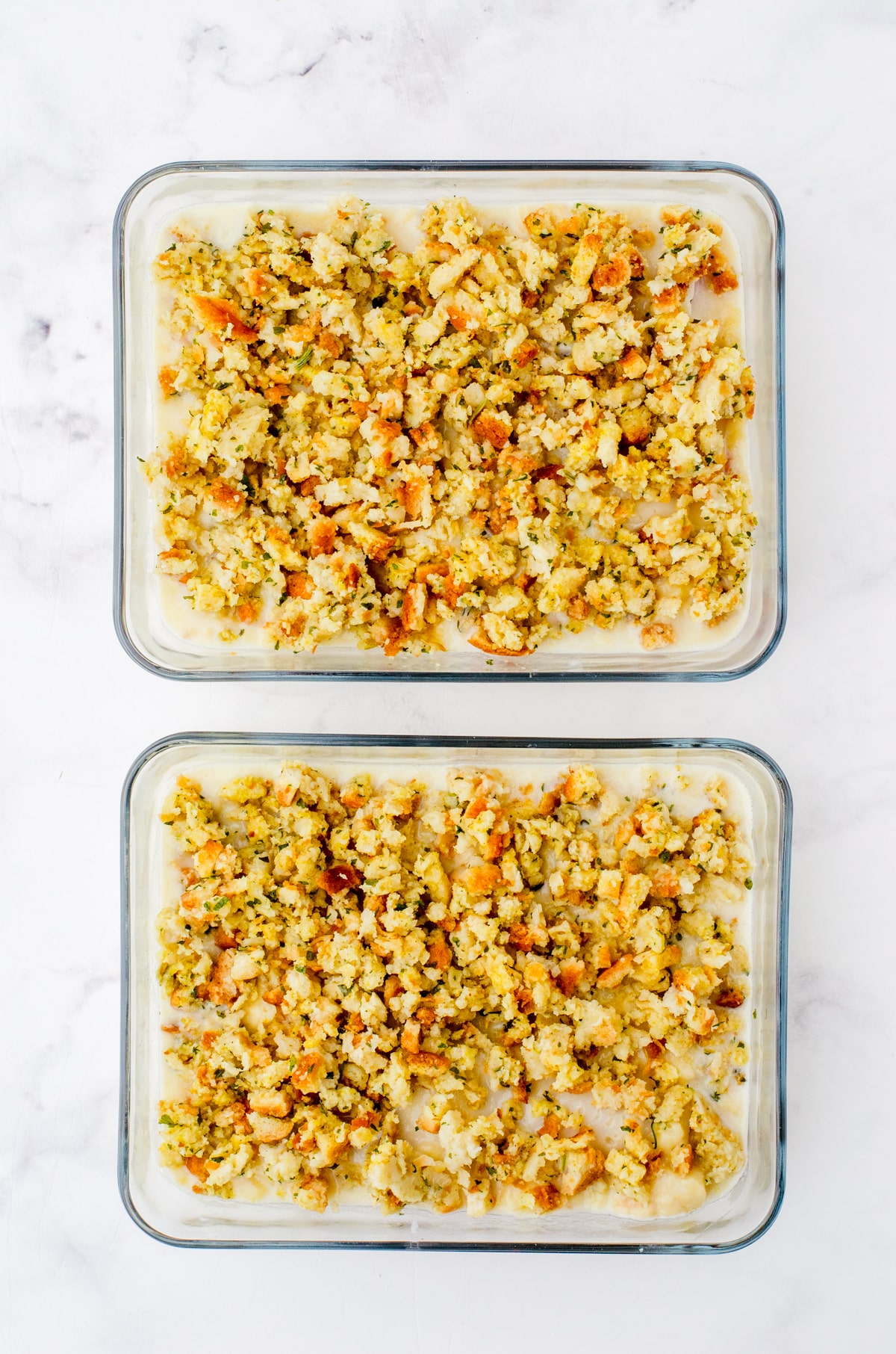 Stuffing topping on the top of swiss chicken casserole