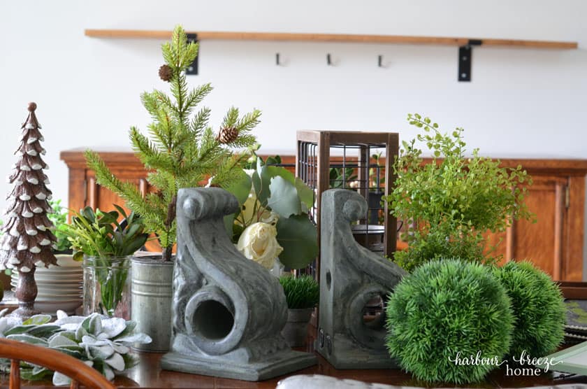 Gather together farmhouse decor items that you may want to use for the shelves.