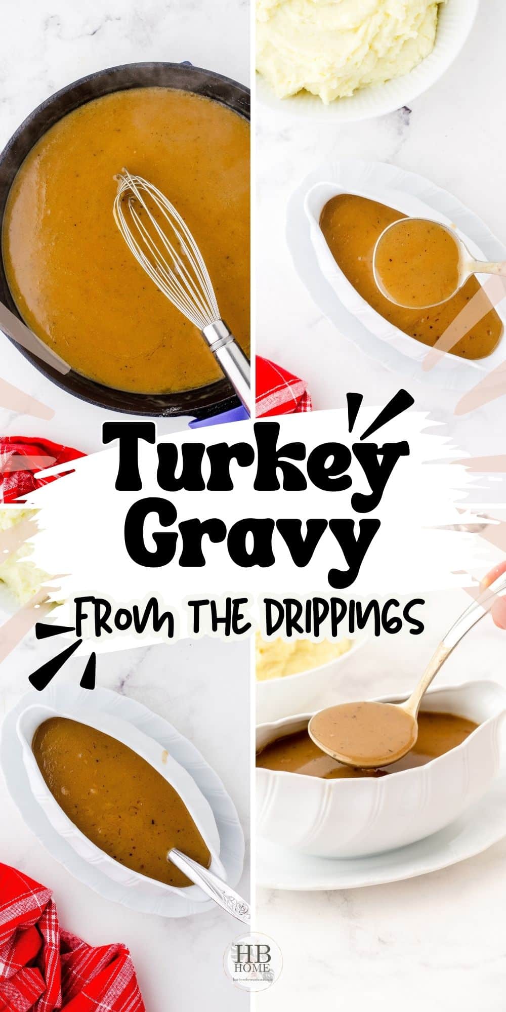 collage of turkey pan gravy recipe