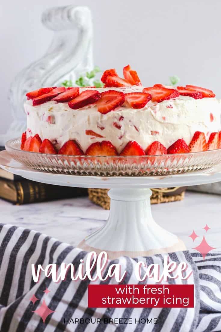 Moist Vanilla Cake recipe with Strawberry Cream Cheese Icing