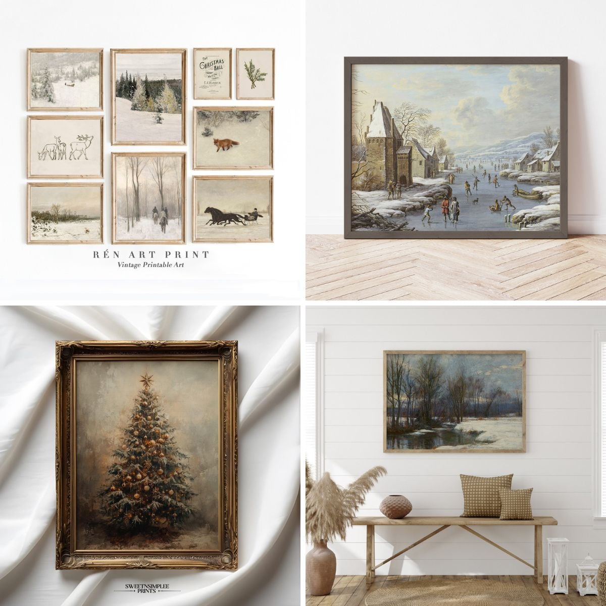 Cozy Vintage Wall Art Prints for Christmas and Winter