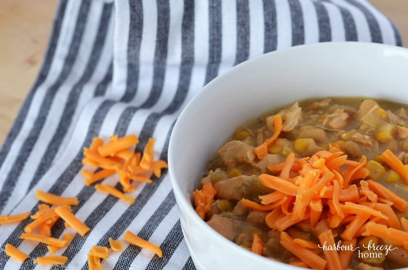 A bowl of White Chicken Chili ready to eat.