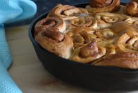 Cast Iron Skillet Cinnamon Rolls with Caramel Glaze