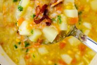 Creamy Potato and Corn Soup with Crispy Bacon Bits Recipe