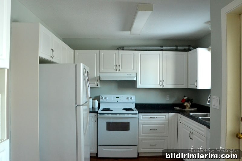 Freshly painted kitchen walls in neutral gray
