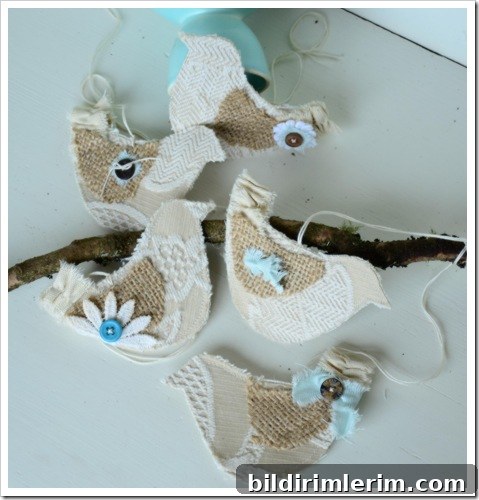 Set of five handmade shabby chic fabric birds Set of five handmade shabby chic fabric birds
