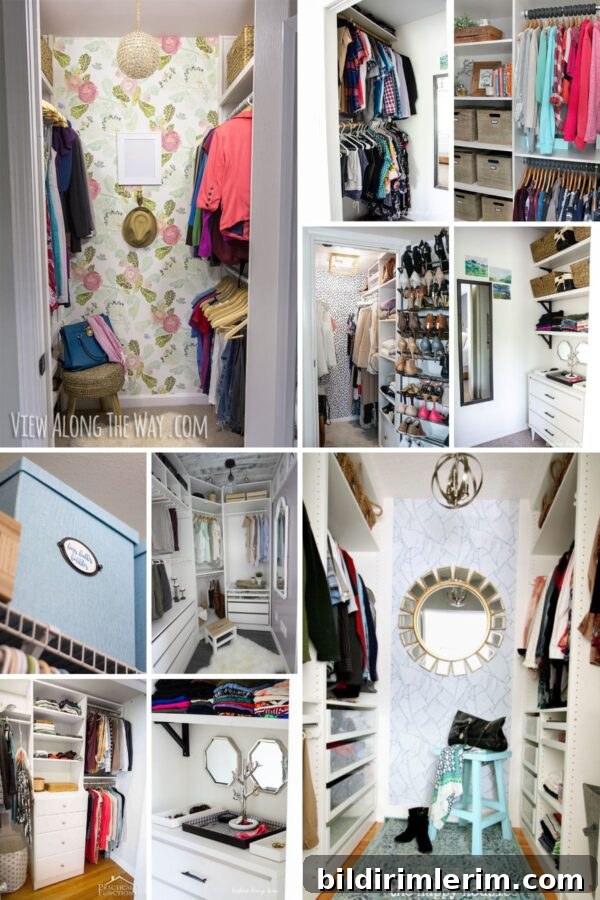 Organized small closet with shelves and hanging clothes
