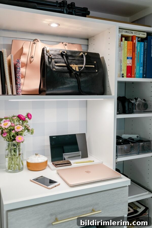 Closet shelf with storage boxes for gear