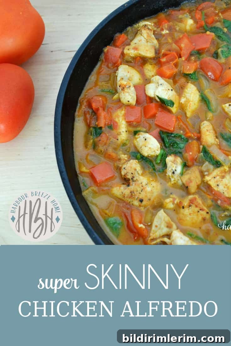 Creamy Low-Calorie Chicken Alfredo with Spaghetti Squash 4 Super Skinny Chicken Alfredo with Spaghetti Squash served in a bowl