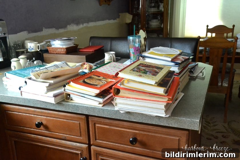 sorting kitchen items into keep and donate piles