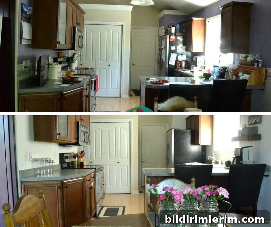 Kitchen Makeover Reveal: Affordable Before and After 16 Before and after from sitting at the table