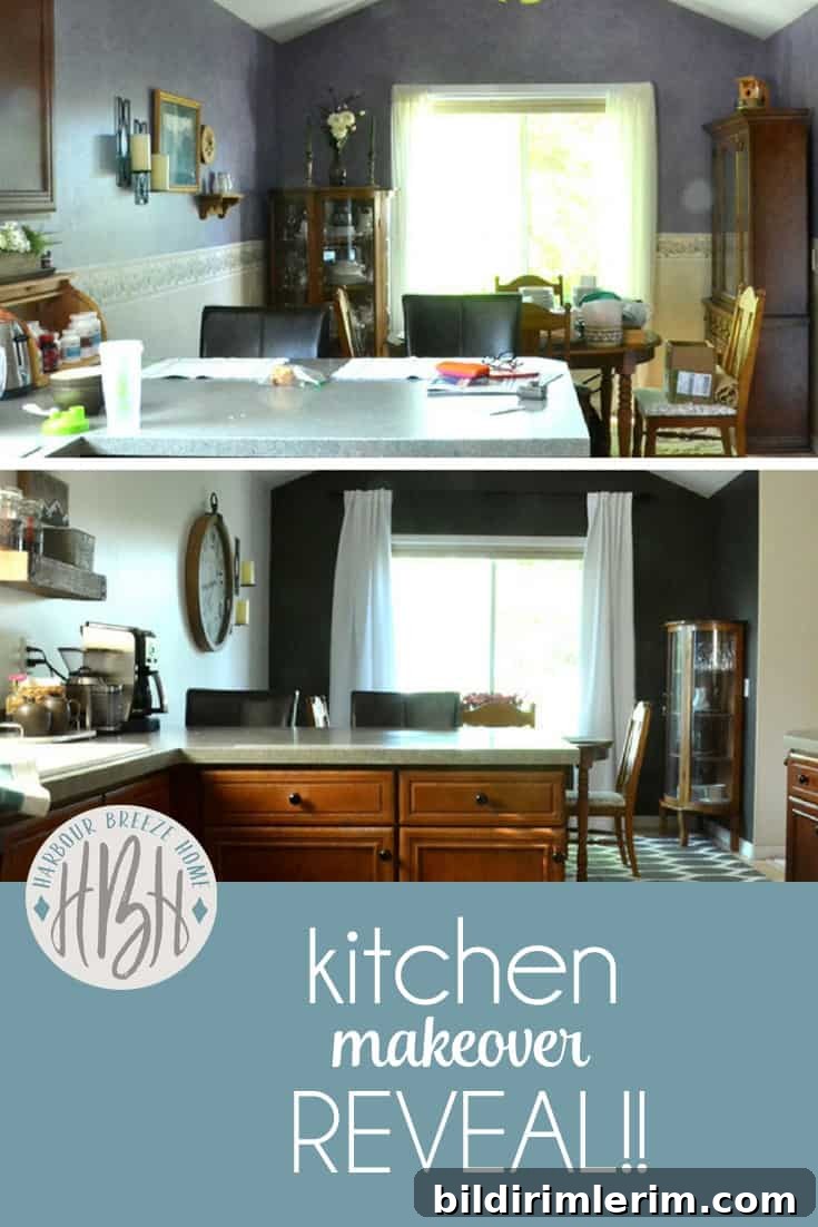 KITCHEN MAKEOVER REVEAL| Come see the transformation that was done in just 7 days! Gone is the purple sponge paint and wallpaper border. Instead, it is fresh, updated, and user friendly. Kitchen Makeover Reveal