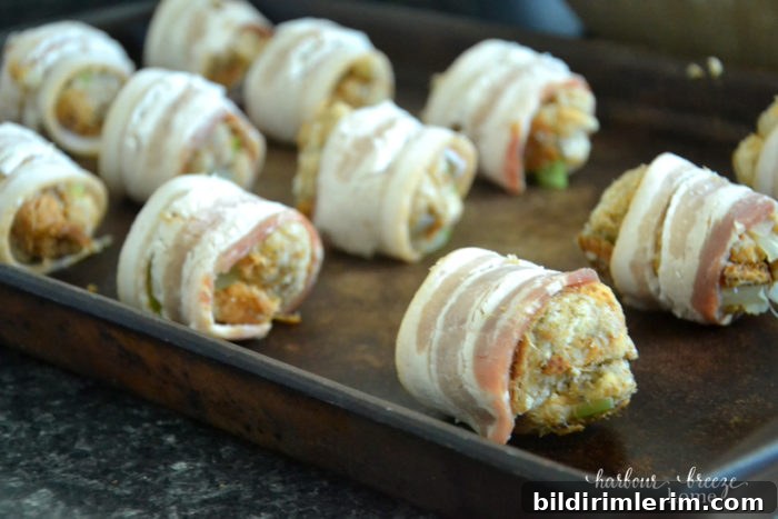 Wrapping stuffing with bacon