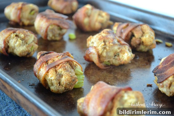 Baked bacon wrapped stuffing balls