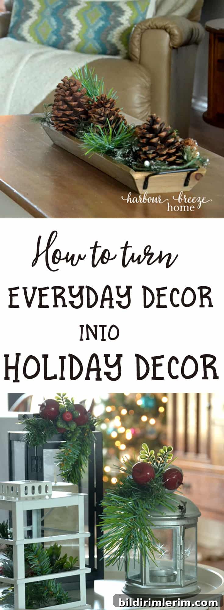 BUDGET CHRISTMAS DECOR IDEAS | How to turn everyday decor into Christmas decor! Find 4 ways to turn everyday Modern Farmhouse decor into Christmas decor. It's simple, quick, & budget friendly! Holiday Display