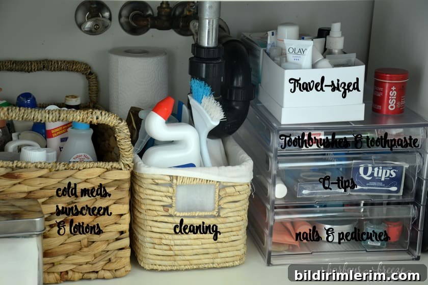 under the sink bathroom organization system