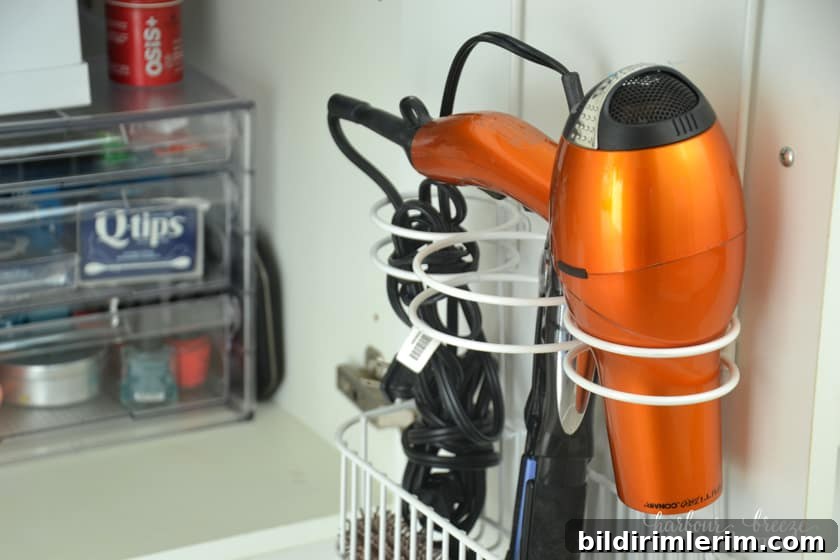 over the door organization solution for blow dryer and hair styling tools