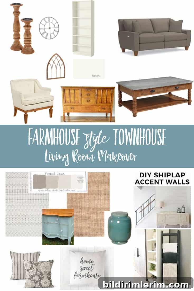 collage of living room furniture and decor accessories