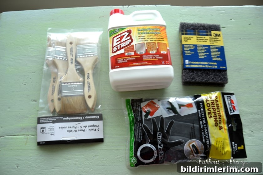 Picture of furniture stripping supplies on a tabletop