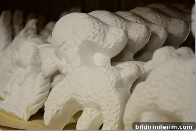 plaster of paris sheep and cats ready to be painted