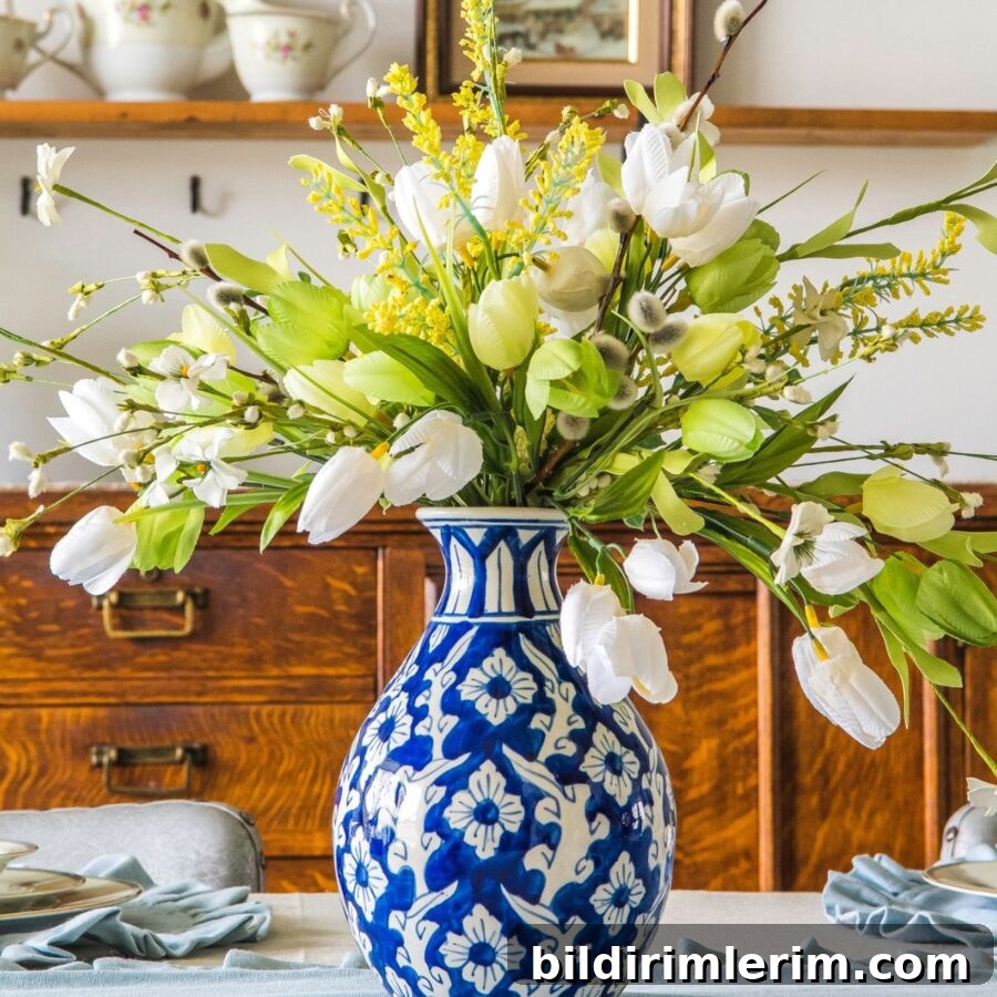 ginger jar vase with faux flower arrangment