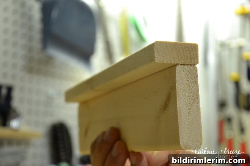 Another close up of the molding pieces glued together ready to put on the top of the ikea billy bookcase unit.