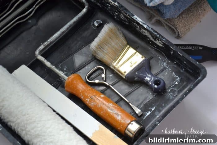 painting supplies laid out in a paint tray