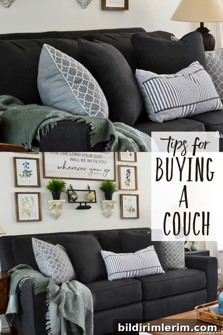 GRAY COUCH IN FARMHOUSE STYLE HOME | Here are my top tips for buying a new couch ~ an experience I just recently went through! Read what to look for and what to think of ahead of time. And see why we are thrilled with our Gray La-z-Boy reclining Edie sofa. #farmhousestyle #homedecorideas #furniture img 12324 11