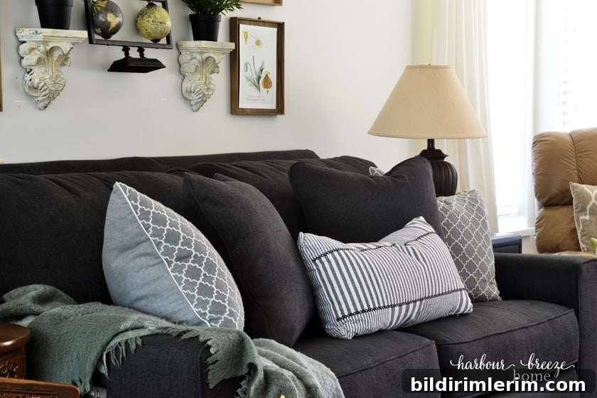 Tips for Buying a Sofa Dark Gray Edie Sofa from La-z-Boy with light gray cushions