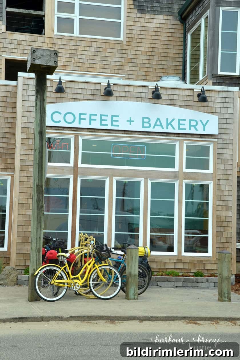coffee shop with bikes parked in the front