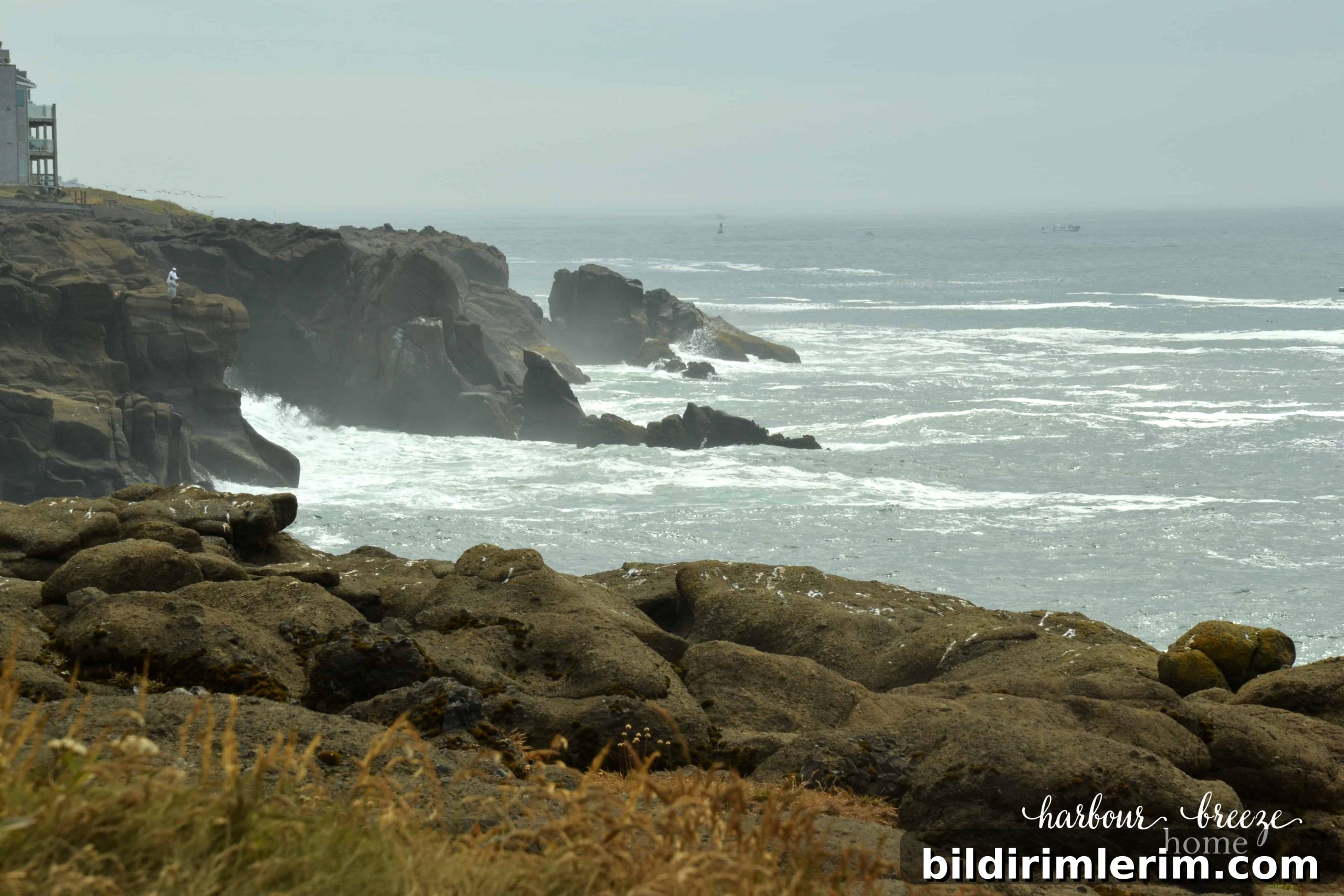 the ocean splashing against a rocky cliff