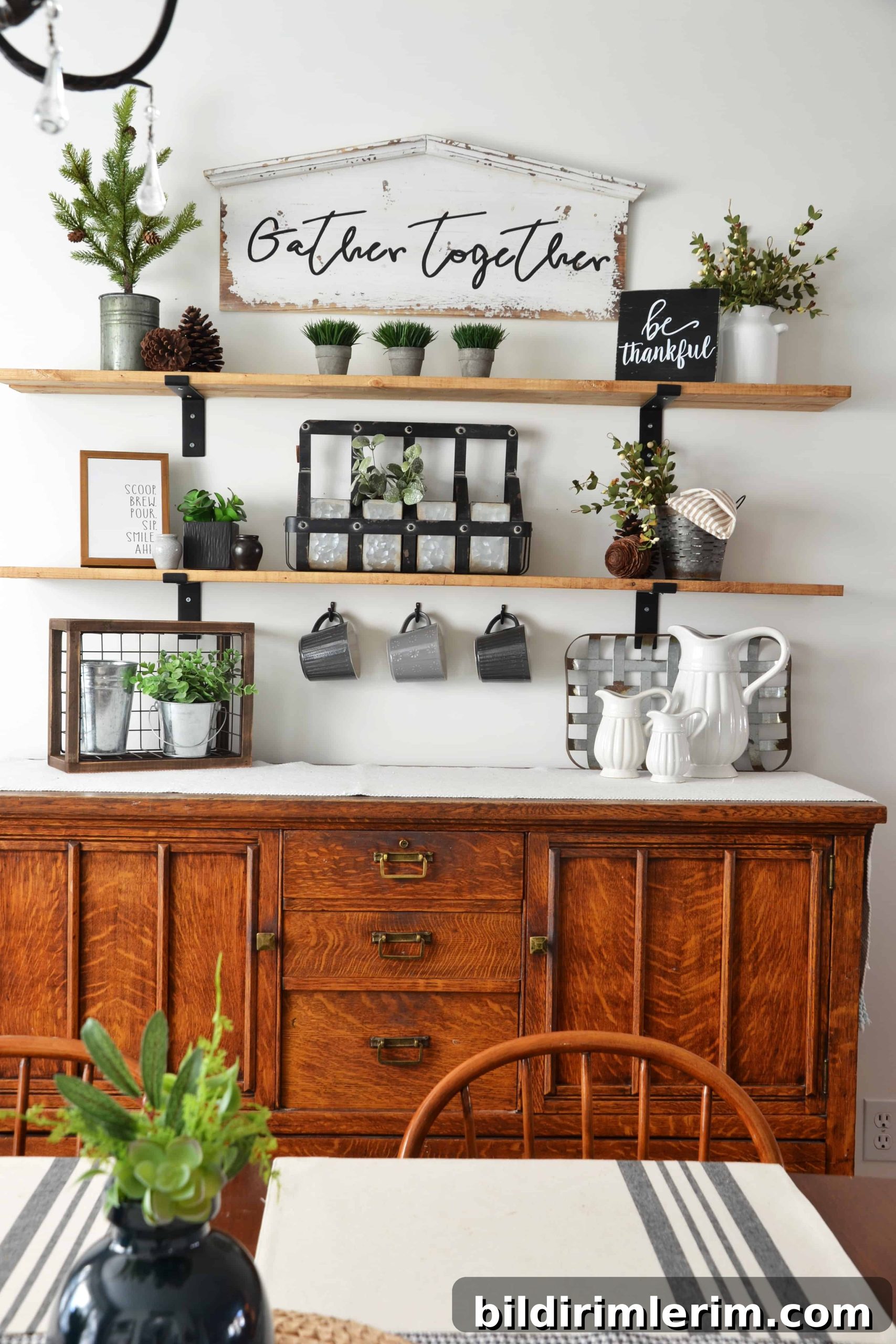 Full view of Joanna Gaines style farmhouse shelves