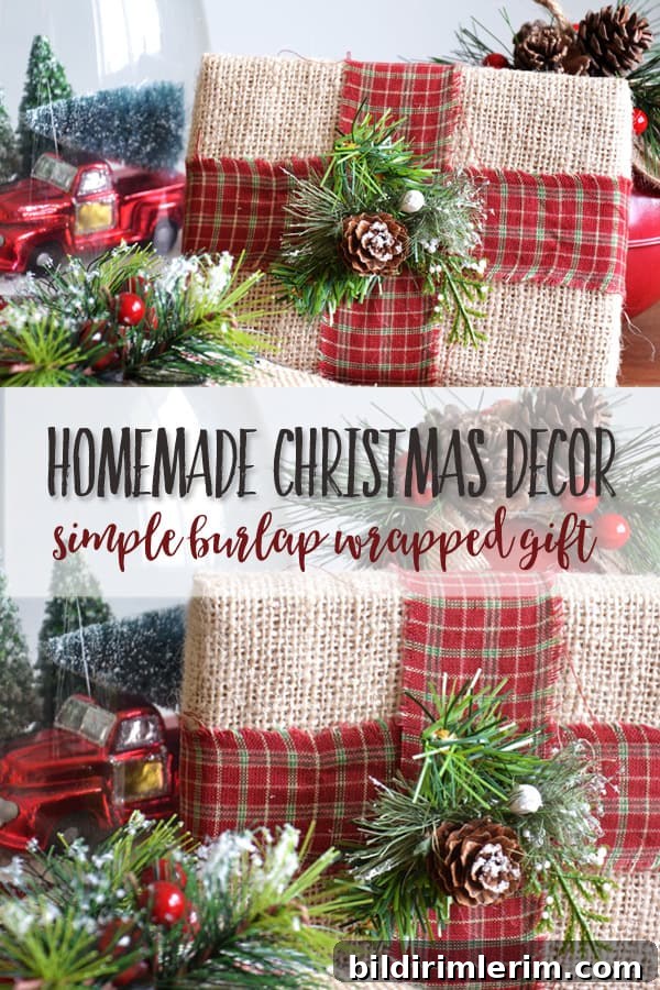 DIY Burlap Wrapped Christmas Gift Ideas 2 DIY Rustic Farmhouse Christmas Decor | This simple burlap wrapped gift project will add farmhouse style to your home ~ and is easy on the budget! Requiring only a few simple supplies, it is quick and easy to make. #christmasdecor #christmascrafts #christmas #farmhousechristmasdecor #farmhousedecor #hobbylobbystyle #hobbylobby #joannagaines