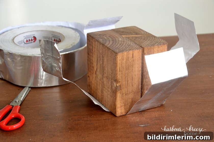 aluminum tape and wood blocks