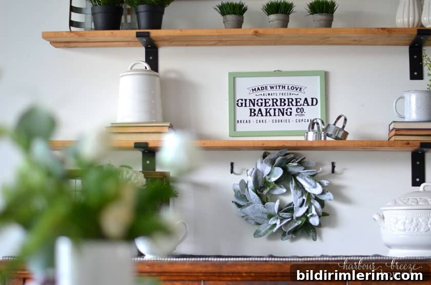 Winter Shelf Decorating Ideas: Proven Styling Tips 5 Look for items tagged as "Christmas decor" that could be used for Winter decor as well - like a snow frosted faux wreath and a Gingerbread Baking Co. sign.
