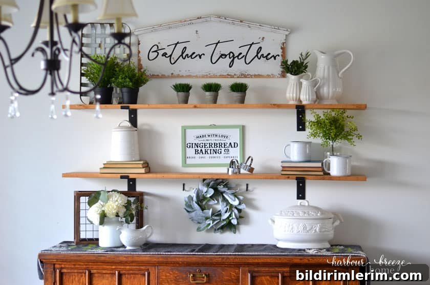 Winter Shelf Decorating Ideas: Proven Styling Tips 6 Finished Fixer Upper style farmhouse shelves styled with Winter decor.