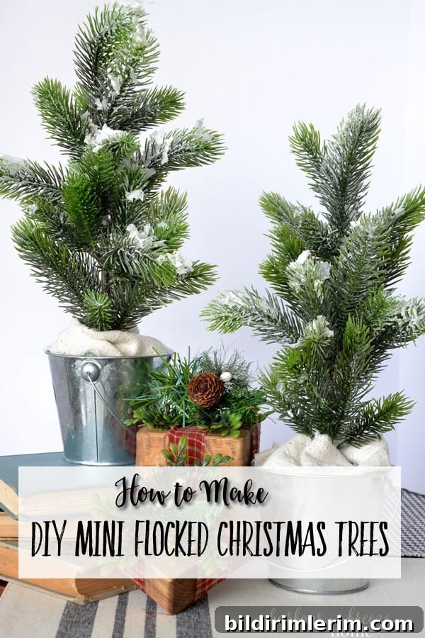 DIY Mini Flocked Christmas Tree Tutorial 2 DIY Christmas Decor | Learn how to make these adorable mini flocked Christmas trees with greenery from the Dollar Store. They are fun and easy to make! #diychristmas #minichristmastree #holidaydecor #dollarstorecrafts