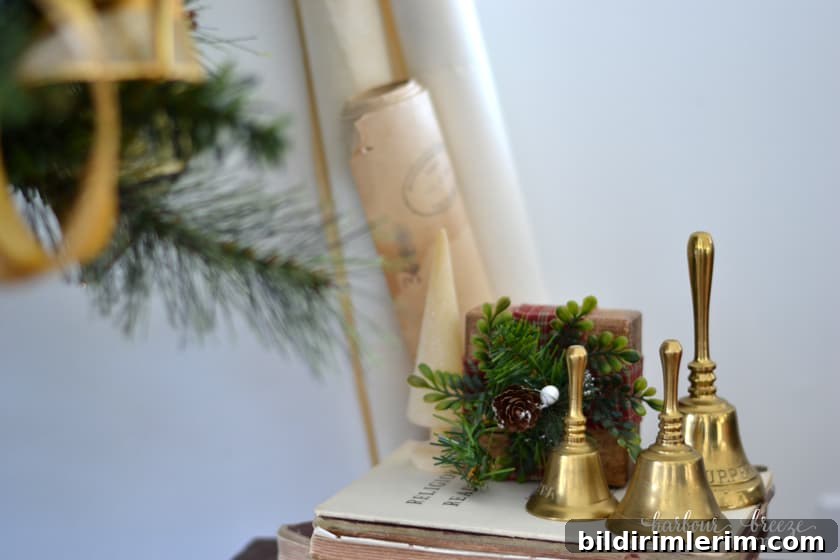 Farmhouse shelves decorated for Christmas