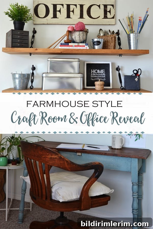 Farmhouse Style Craft Room and Office Reveal