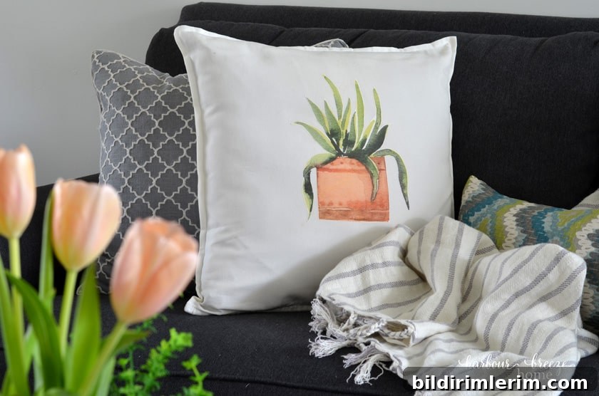 Spring Throw Pillow made with iron on transfers
