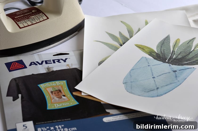 Iron on transfer paper with free printables printed on them to make throw pillow covers.