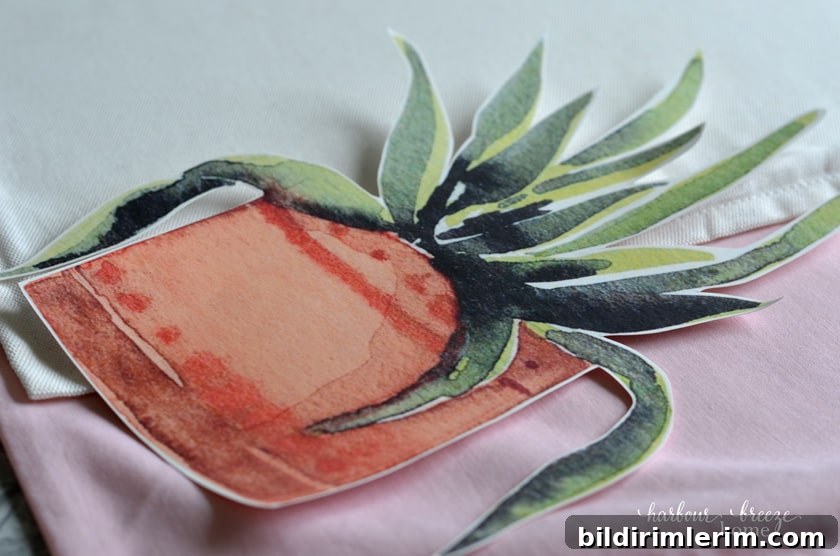 watercolor potted plant graphic printed on Avery iron on transfer paper