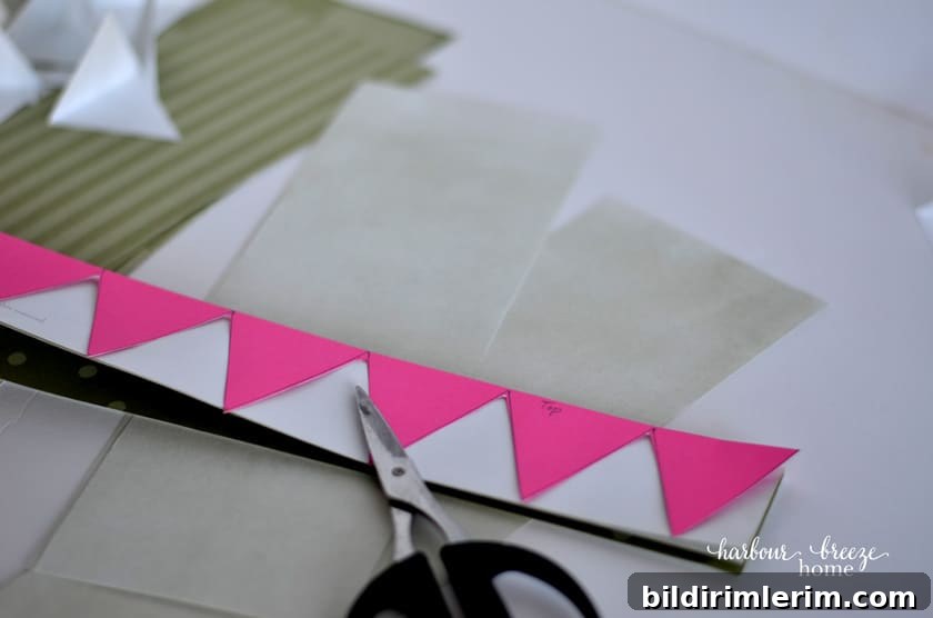 Using a cardstock template for bunting triangles