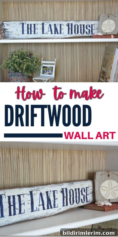 Driftwood wall art sign displayed in a home