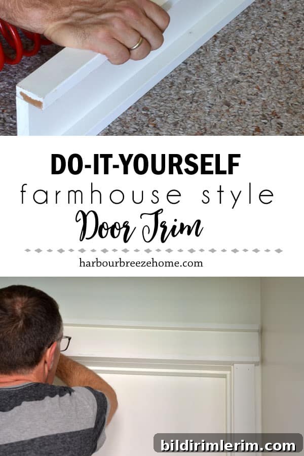 collage of pictures of a man installing door trim